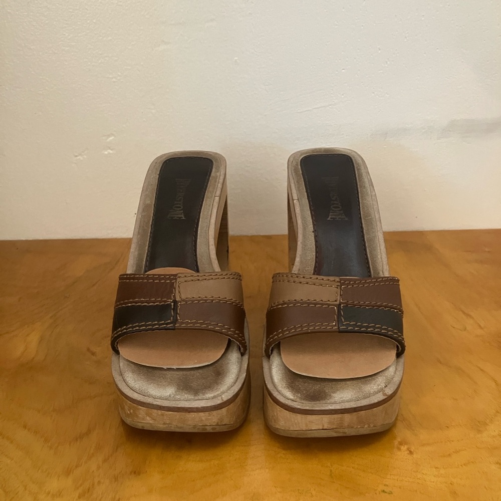 Brown Leather Platform Sandals